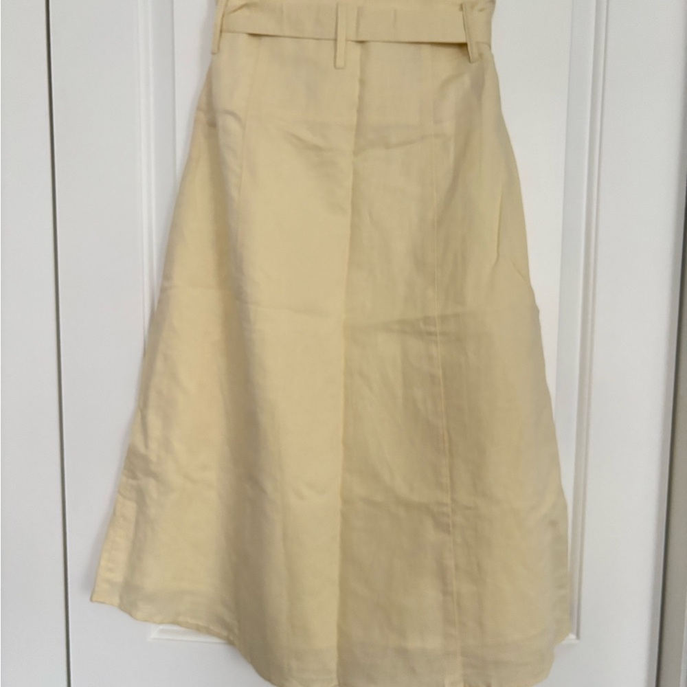 SimpleRetro Elegant Cream A-Line Linen/Cotton Skirt - Picture 3 of 7